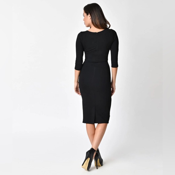 Unique Vintage Black Mod Wiggle Dress NWOT Size Large - Picture 4 of 14